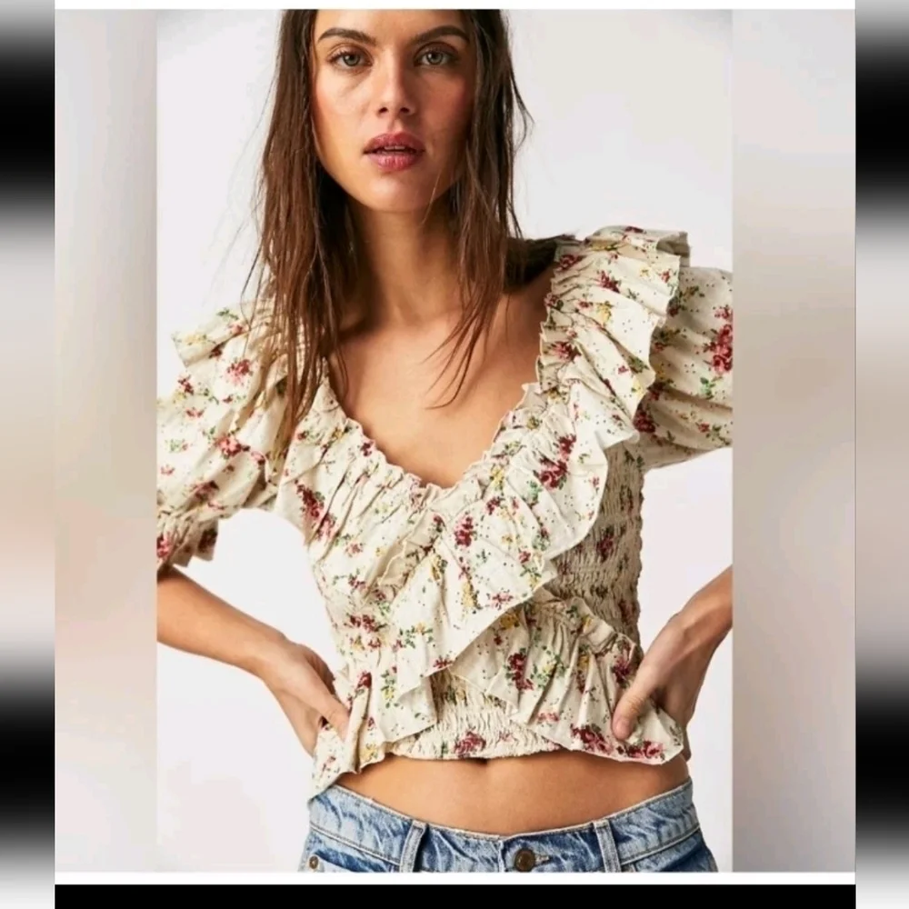 Free People Women's Favorite Girl Floral Ruffled Boho Feminine Festival Top M